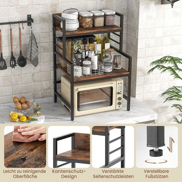 Кухонна полиця GOPLUS з 3 рівнями, для мікрохвильової печі, металевий каркас, 52 x 42 x 78 см