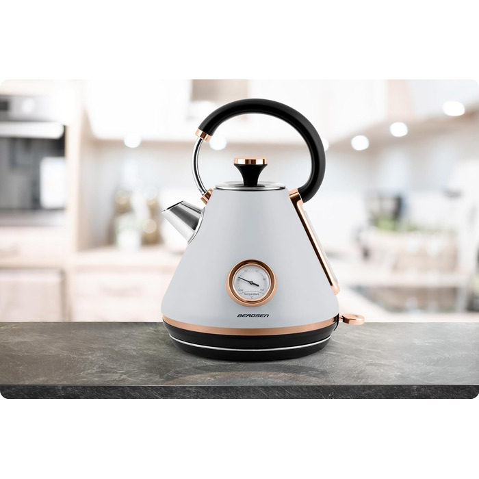 Елегантний електрочайник Berdsen BD-701 з термометром, 1.7L (сірий)