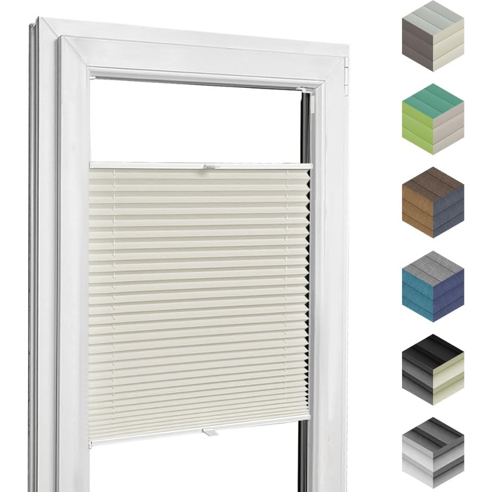 Custom-Fit Premium Pleated Shades - Adhesive Interior Frames, Height, Fabric Color, and Profile Colors, Blackout Blinds for Windows & Doors, Sunshade Roller in Various Widths