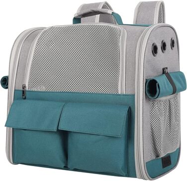 Транспортна сумка для тварин: котів та собак до 10 кг, рюкзак-переноска, велика, з 4 входами, 3 кишені, дихаюча, складана, для подорожей, схвалена авіакомпаніями, універсальний розмір (зелений)