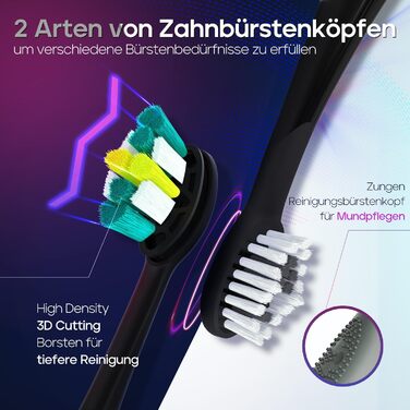 Електрична зубна щітка Seago з датчиком тиску, 40000 VPM, 8 насадок, 5 режимів, звукова, з підставкою, чохол, для дорослих, SG-2752 (Чорний)