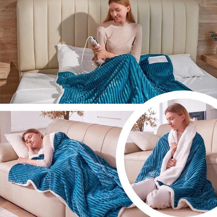 Електрична ковдра з автовимкненням YDW - 200x180 см. Тепла, затишна ковдра для ліжка з захистом від перегріву, що стирається. (Турквіс, 180x130 см)