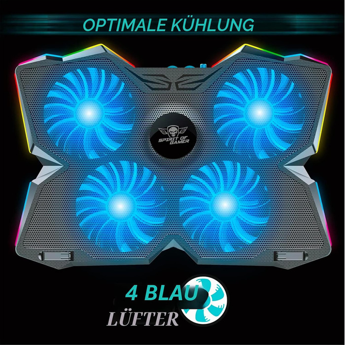 Охолоджувач для ноутбука Spirit of Gamer AIRBLADE 500 (10-17 дюймів), 4 тихі вентилятори, RGB підсвічування, сумісний з PC, PS5, PS4, Xbox