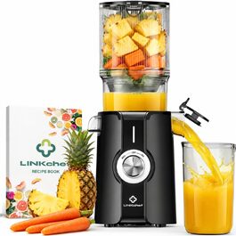 Електрична повільна соковижималка LINKChef Slow Juicer 200W для овочів та фруктів, широкий завантажувальний отвір 115 мм, чаша 1.2л, чорна