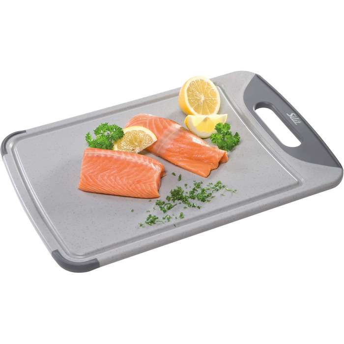 Silit Cutting Board Plastic Set, 2-Piece, Kitchen Board with Juice Groove, Hanging/Carrying Handle, 2 Sizes, Blade-Friendly