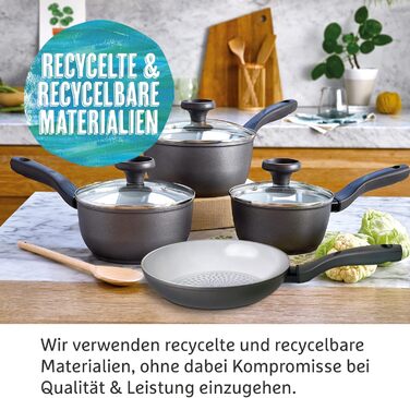 Prestige Earth Pan Cookware Pot Induction - 28cm / 7.5L - Non-Stick Ceramic, Recycled & Recyclable, Non-Toxic, Dishwasher Safe, Easy-Grip Handles (Cookware Set, 4 piece)