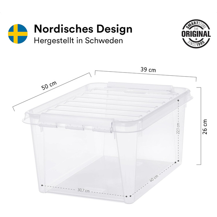 SmartStore - 10x Storage Box with Lid Classic (40x30x11cm) | Stackable Box with Lid | Food-Safe Plastic Box | Plastic Box with Lid & Reinforced Corners | 10-Year Warranty (31 L, 6-Piece Set)