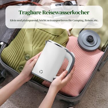 Електричний чайник MiliPow 0.8 л, 600 Вт, для подорожей | З нержавіючої сталі 304 | Швидкий кип'ятіння | Автоматичне вимкнення