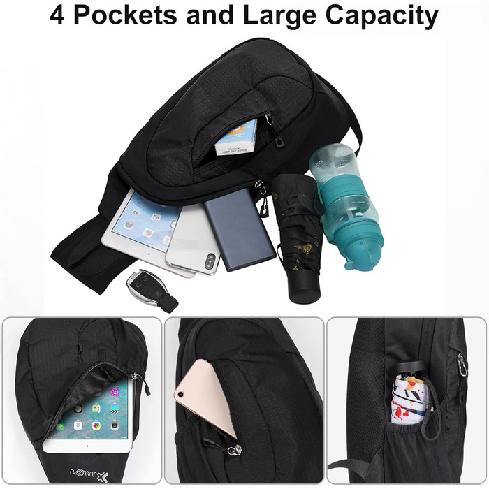 Чоловіча нагрудна сумка Sciphylia Sling Bag – рюкзак через плече, антикрадіжка, для подорожей, спорту та активного відпочинку, чорний