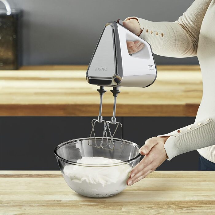 Krups GN9101 3 Mix 9000 Hand Mixer | 750 Watt | Powerful | Speed Control | Turbo Mode | Pulse Function | Ergonomic Handle | Long Cord | Includes Whisk and Dough Hooks | White/Silver 750 Watt Single
