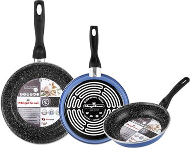 Набір сковорідок Magefesa K2 Blau (20/24/28 см), антипригарне покриття, для всіх плит (індукція), економія енергії 50%