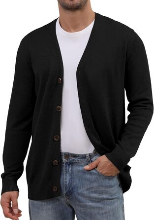 Чоловіча в'язана жилетка в стилі вінтаж з ґудзиками, з V-подібним вирізом, легка, для осені/зими (чорний, L)