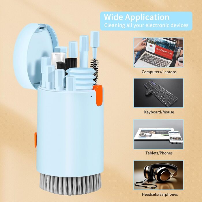 Набір для чищення 20-в-1 для AirPods, ноутбуків, телефонів, клавіатур – Професійний набір для очищення екранів з мікрофіброю, щітками, USB-відсмоктувачем Critin-20-in-1 blue