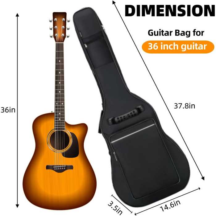 Чохол для акустичної гітари GIGKOUKI, 0.9 см товщина підкладки, для гітар 39-41 дюймів, водонепроникний, з регульованим плечовим ременем