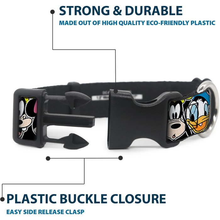 Гермо-нашийник Buckle-Down з класичними персонажами Disney, чорний, пластик, M (11-17 дюймів, 2.5 см)