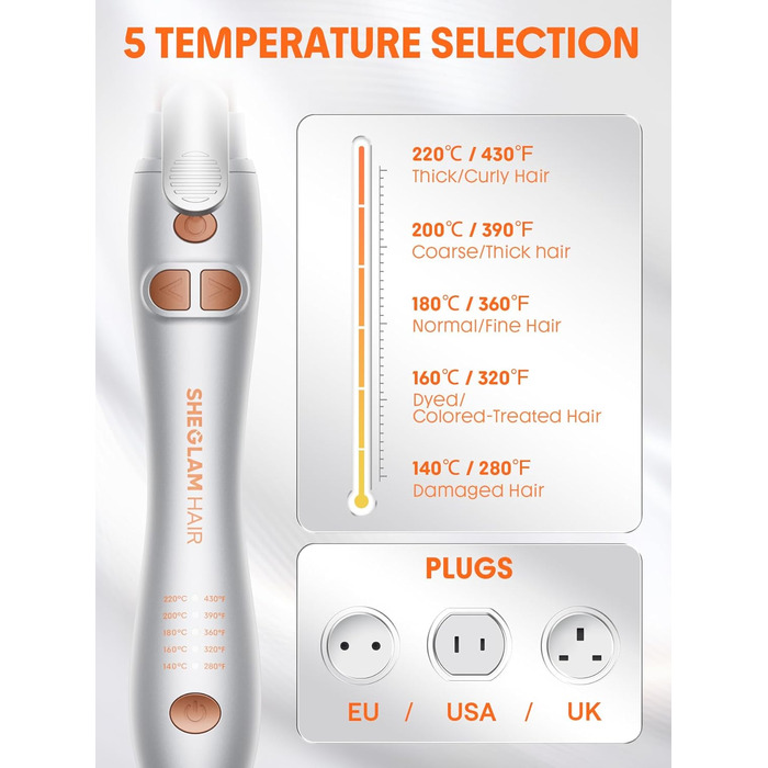 SHEGLAM Автоматичний локон для волосся, 25 мм, для довгого волосся, до 220°C, локон-вінцель, Dual Voltage