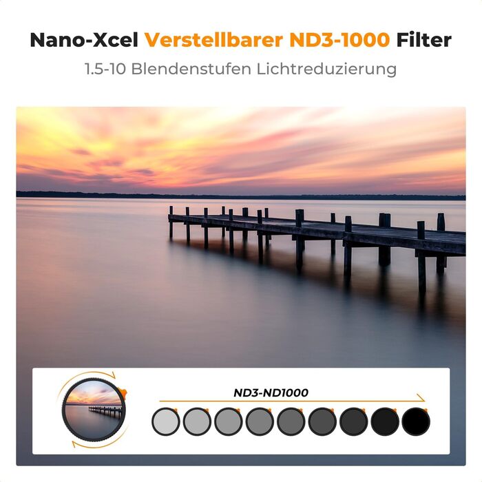 Фільтр ND K&F Concept Nano X-Serie Variabler, 67 мм, регульована щільність (ND3-ND1000)