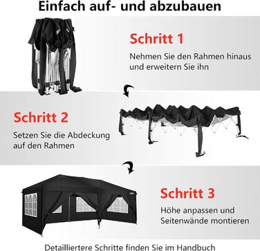 COBIZI Pavilion 3x3 Waterproof Folding Pavilion with 4 Side Panels, Outdoor Folding Pavilion, Stable UV Protection 50+, Pop-Up Garden Pavilion, Party Tent for Outdoors, Garden, Party, Wedding, Market (Black, 3x6m)