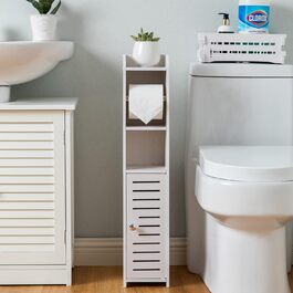 PVC Toilet Paper Holder with Brush - 2-in-1 Bathroom Cabinet - White, 76cm Tall with Roller
