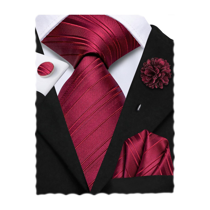 Комплект краваток для чоловіків Hi-Tie: краватка, нагрудна хустинка, затискач для краватки, запонки, формальна тканина, краватки, весілля, вечірка (темно-червоний в клітинку)