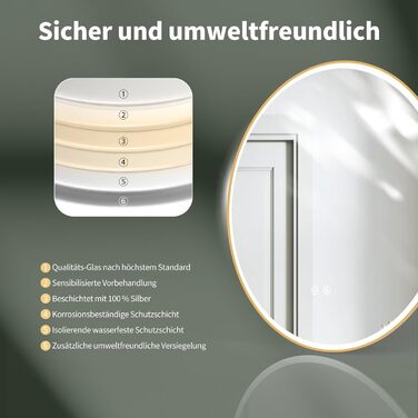 Дзеркало для ванної кімнати HOKO ULM 60см з підсвічуванням LED, антизапотівачем та сенсорним вимикачем, кругле, золото (60x60 см)