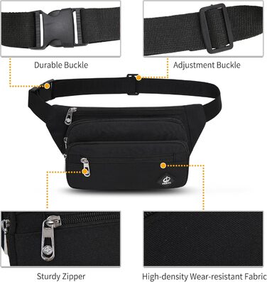Чоловіча/жіноча поясна сумка на пояс, 60 см ремінь, унісекс, чорна, для подорожей, прогулянок з собакою
