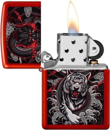 Запальничка Zippo з дизайном Дракон і Тигр, металева, червона