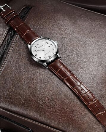 Годинник чоловічий CIVO з великими цифрами: аналоговий, водонепроникний, з датою, підсвічування, для людей з поганим зором (коричневий ремінець)