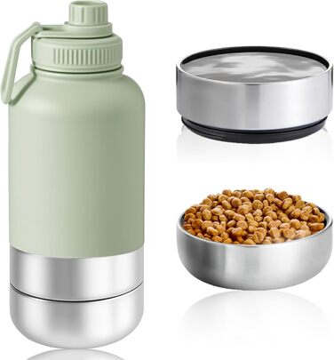 Миска для собак 3-в-1 з термоізоляцією, зелена, L | Миска, пляшка для води, годівниця для собак на винос