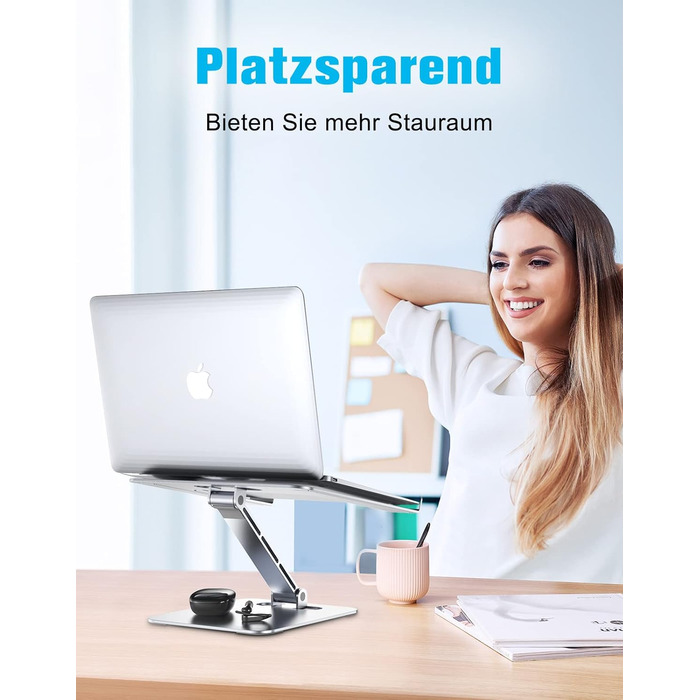 Підставка для ноутбука Babacom, регульована висота, складний, з алюмінієвого сплаву, ергономічна, з вентиляцією, сумісна з MacBook Air, Pro та ноутбуками 10-16' (срібна)