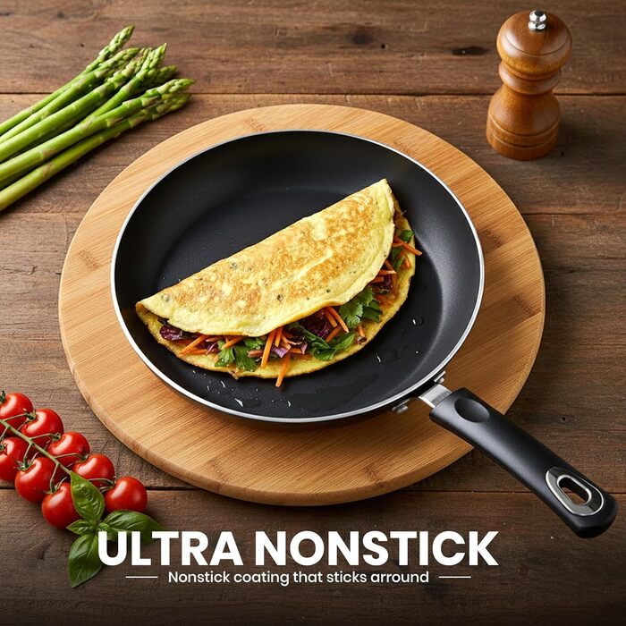 Набір посуду KICHLY 8 предметів з антипригарним покриттям для індукційних плит: каструлі 16, 18, 20 см з кришками, сковороди 20, 28 см