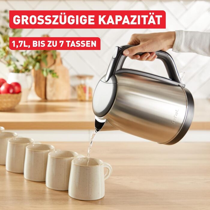 Електричний чайник Tefal Subito KI1R0DE0 з нержавіючої сталі, 1.7 л, 2200 Вт, з фільтром від накипу та автоматичним вимкненням