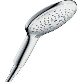 Hansgrohe Raindance Select S - Showerhead, Hand Shower with 3 Spray Patterns, Showerhead, Showerhead with Anti-Limescale Function, White/Chrome, 26530400 (Chrome, 3 Spray Patterns / water-saving, Single)