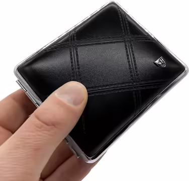V.H. 1912 VOM HOFE MANUFACTORY Cigarette Case Genuine Leather, Handmade in Germany, Embossed with High-Gloss Nickel Frame, 85mm, ideal for 18 cigarettes - Case, Cigarette Box