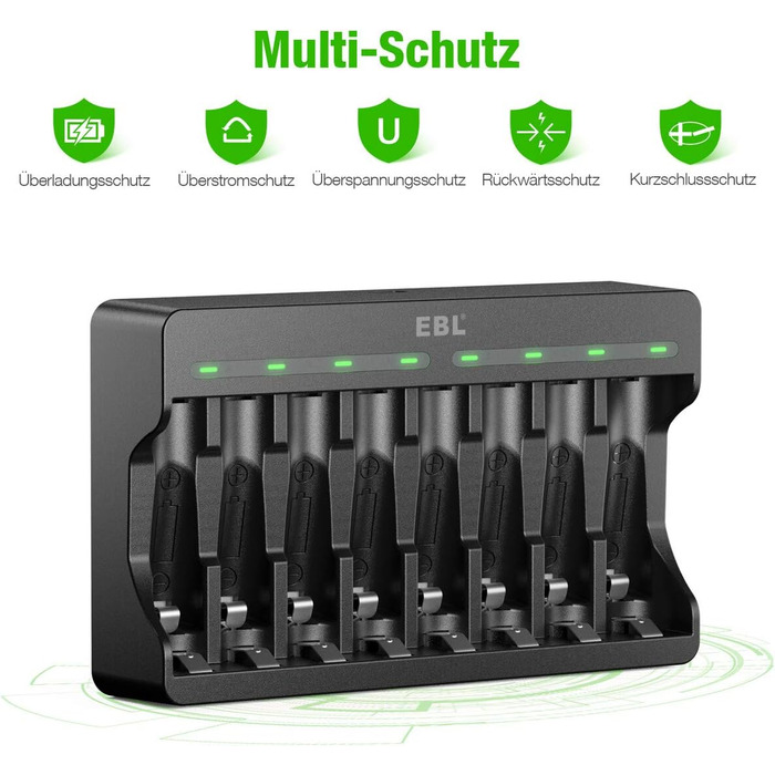 Акумулятори AA EBL 8 шт. 1.5V 3000mWh, перезаряджувані, з зарядним пристроєм M7012, LED дисплеєм, Micro-USB, USB 5V 2A