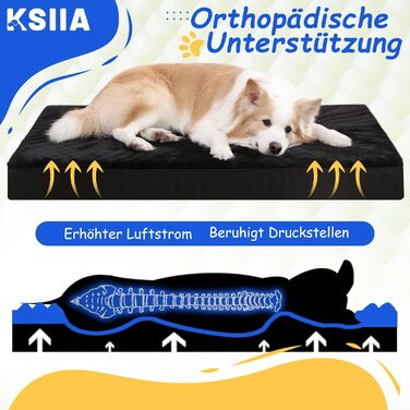 KSIIA Orthopedic Dog Bed for Large Dogs, XL Washable Dog Cushion Fluffy Dog Mat Dog Mattress with Removable Cover in 105x70x8cm (L 105 x W 70 x H 8 cm, Black)
