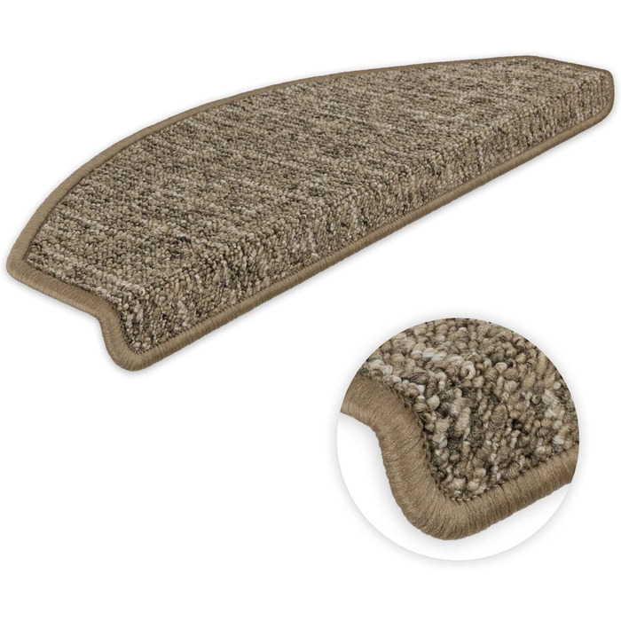 Ступінчасті килимки Kettelservice-Metzker Altona напівкруглі | Одинарні та економ-пакети | Килимки для сходів, світло-коричневий, 14 шт.