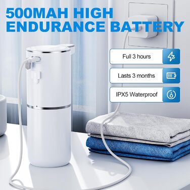 Automatic Soap Dispenser, Wall-Mounted Touchless 380ml Electric Soap Dispenser with Sensor, USB Rechargeable Foam Soap Dispenser for Bathroom, Kitchen, Office