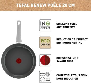 Сковорода Tefal Renew On 20 см з керамічним покриттям, сіра - для всіх плит, включаючи індукцію, екологічна