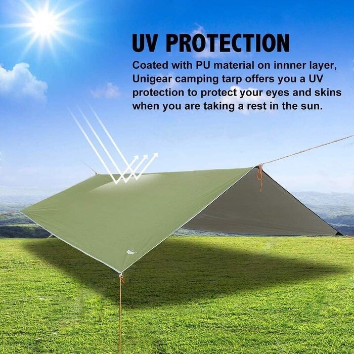 Тент Unigear 3x3/3x4/3x5/4x4 м, водонепроникний, для намету, гамаку, кемпінгу, туризму, армійний зелений