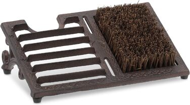 Relaxdays Shoe Scraper, made of cast iron, large brush, boot butler, antique design, outdoor area, shoe cleaner, brown, 12 x 33.5 x 22.5 cm