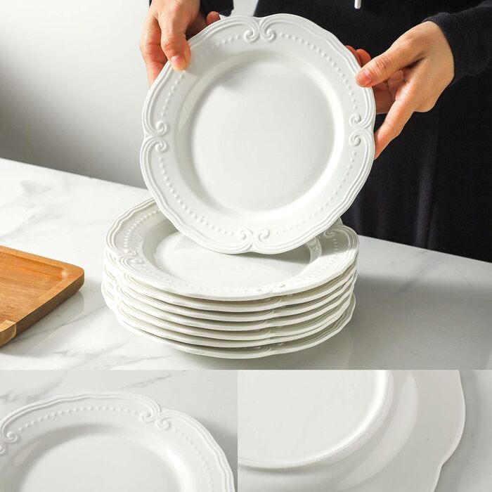 Набір сервірних тарілок UIBFCWN, 8 шт., 25.4 x 15.2 см, кераміка, білий колір, для десерту, суші, закусок, тортів, салатів