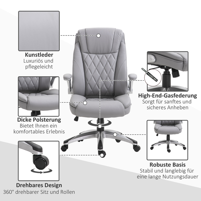 Vinsetto Office Chair, Ergonomic Desk Chair with Adjustable Armrests, Rocking Function, Height Adjustable up to 135 Kg, Grey