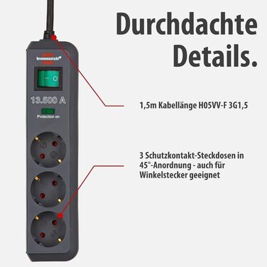Бренненштуль Eco-Line Мережевий фільтр 3-fach з захистом від перенапруги (антрацит)