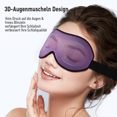 Маска для сну Umisleep для тих, хто спить на боці, з 3D-очними впадинами, регульованим ремінцем, світлонепроникна та дихаюча, для чоловіків та жінок, підходить для подорожей та йоги (фіолетова)