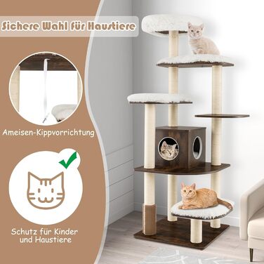 Кліматичний комплекс для котів GOPLUS Katzenbaum 175см: 6 платформ, дерев'яна печера, ігровий комплекс, меблі для котів (Коричневий)