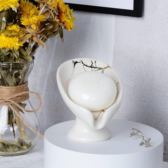 Керамічний тримач для мила, самостійно осушуючий, у формі листка, легко миється, для ванної кімнати, кухні, душу (білий)