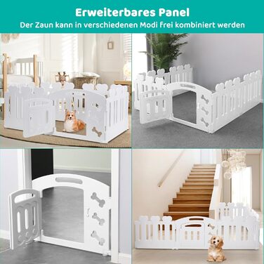 Laufstall для цуценят Mamizо 60 см, пластиковий загон для собак, з торцем та ґрунтами, сірий-білий (5+1)