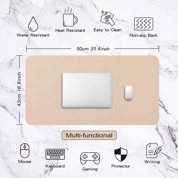 Підкладка на стіл бежева 90x43 см, килимок для миші та клавіатури, захист столу з PU шкіри, офісний/домашній