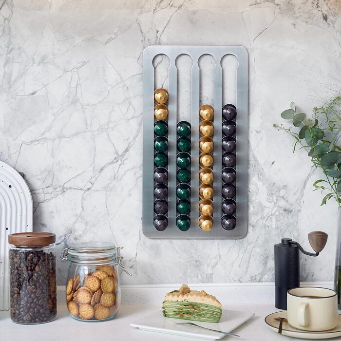 Тримач-органайзер для капсул Nespresso Original з нержавіючої сталі на 40 шт, поворотний самоклейний диспенсер для кухні (40.6 x 21.8 см)